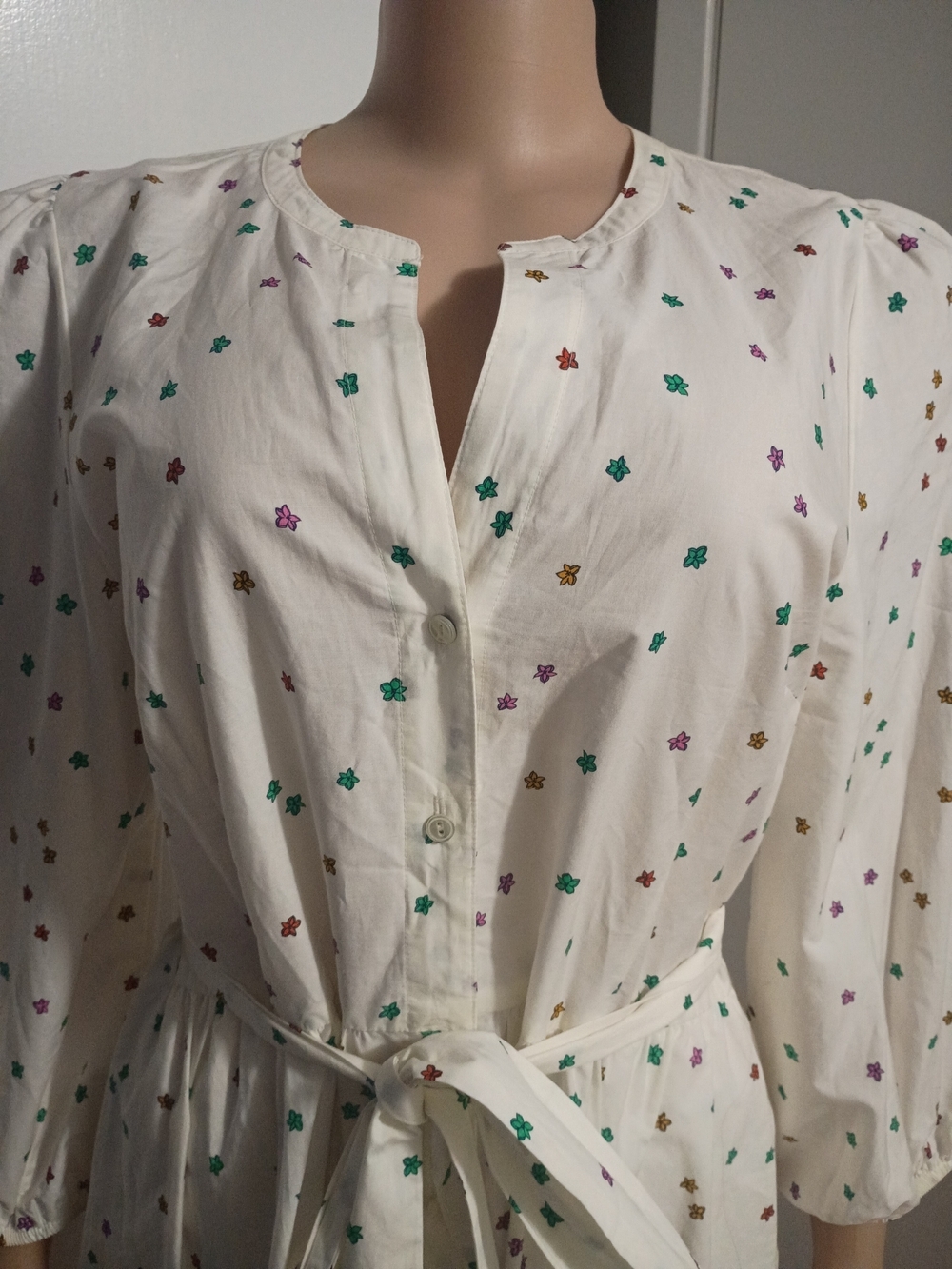 100% Cotton Talbots Ivory Midi Dress with Multicolor Floral Border - Picture 3 of 11